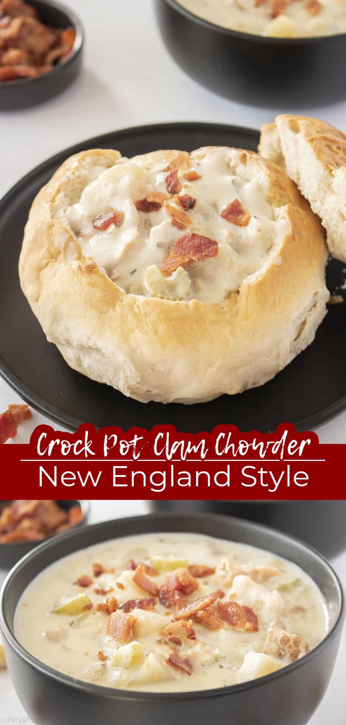 Text on image Crock Pot Clam Chowder New England Style.