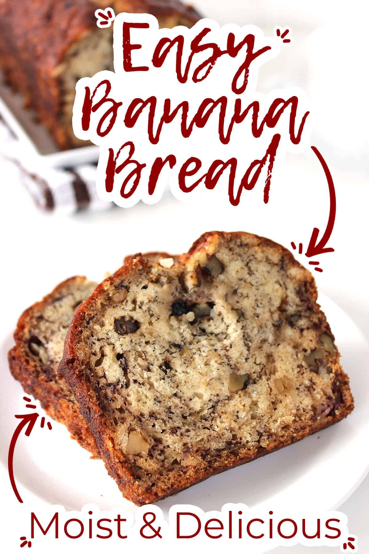 Text on image Banana Bread Moist and Delicious