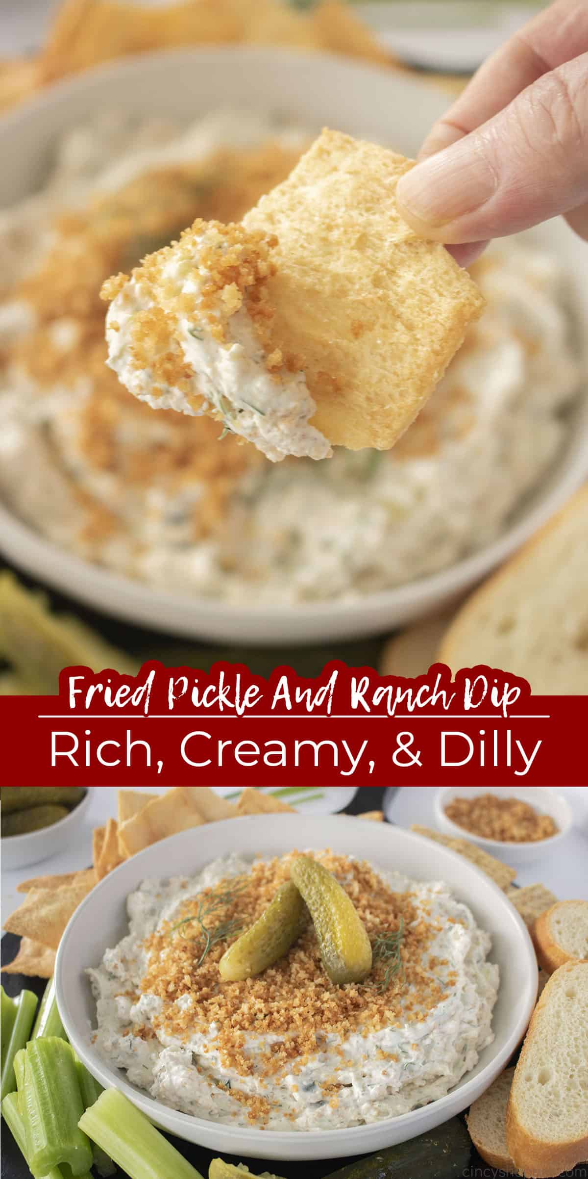 Fried Pickle and Ranch Dip Rich, Creamy, & Dilly long pin