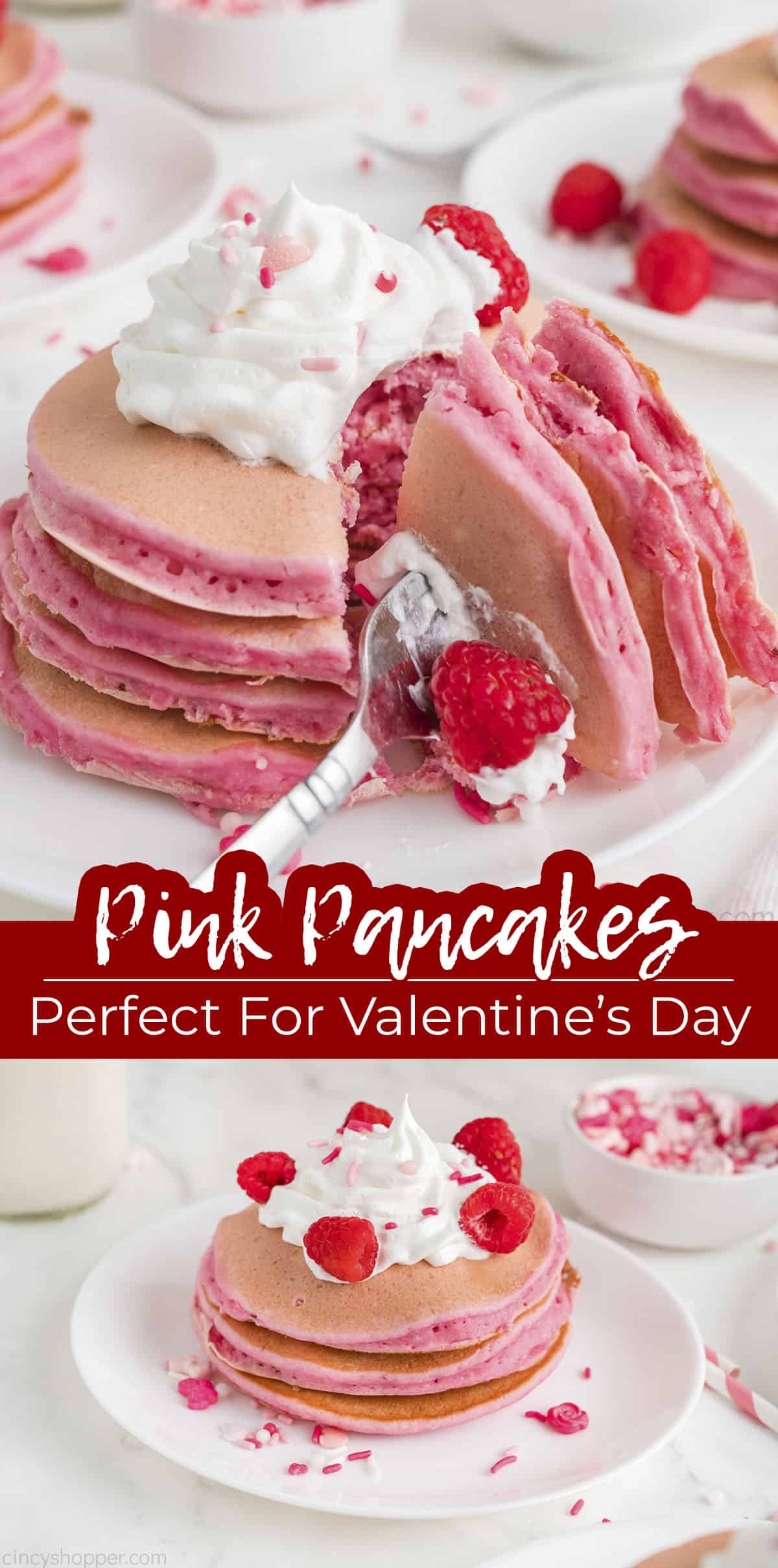 Text on image Pink Pancakes Perfect for Valentine's Day!