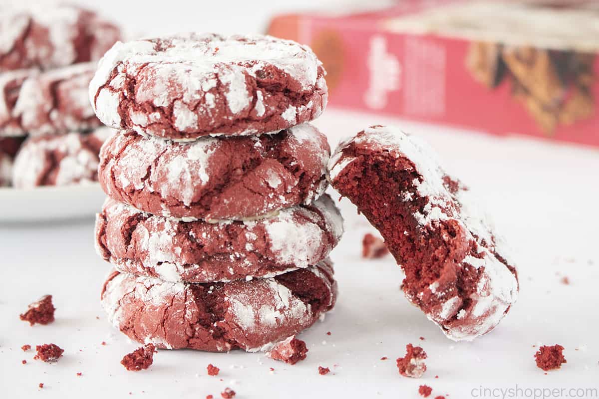 Red velvet cookies with a half bit cookie.