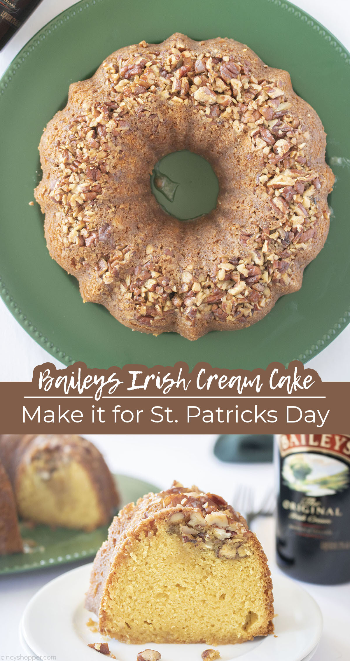 Long pin Text on image Baileys Irish Cream Cake- Make it for St. Patricks Day.