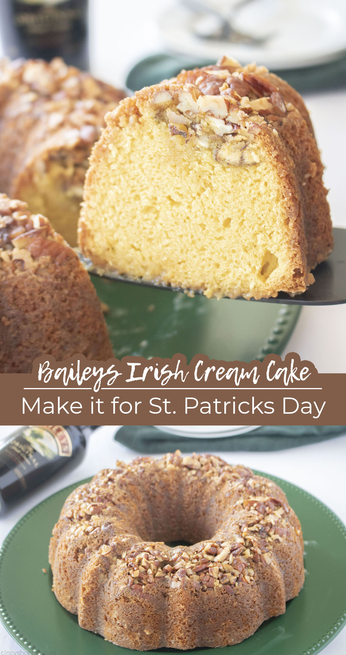 Long pin Text on image Baileys Irish Cream Cake- Make it for St. Patricks Day.