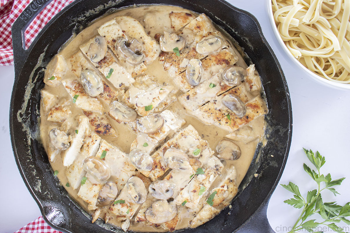 Chicken Marsala in creamy mushroom sauce.