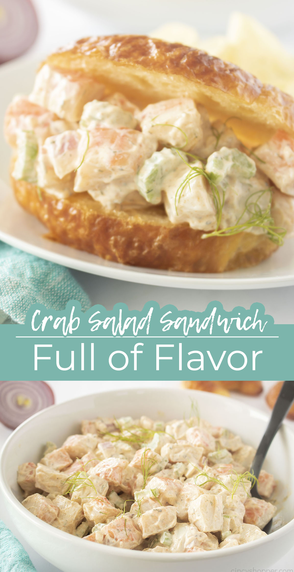 Long in text on image Crab Salad Sandwich Full of Flavor.