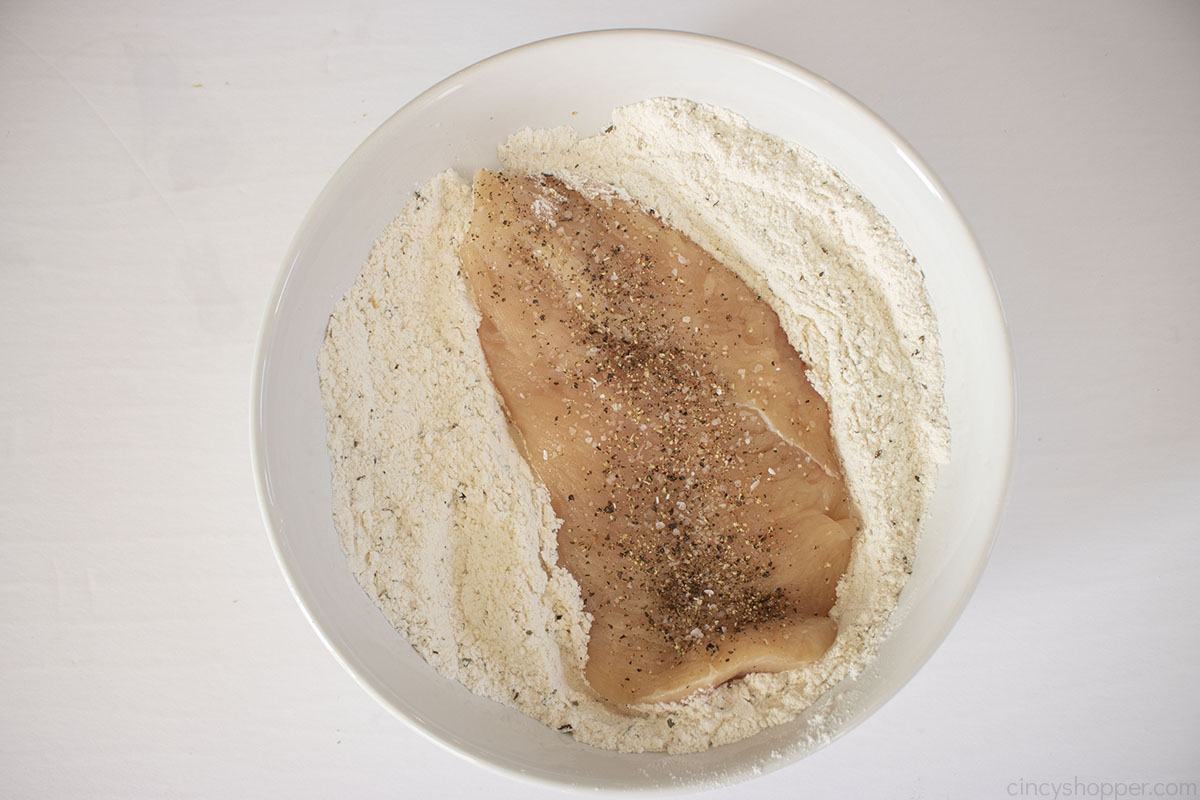 Chicken breast in flour.