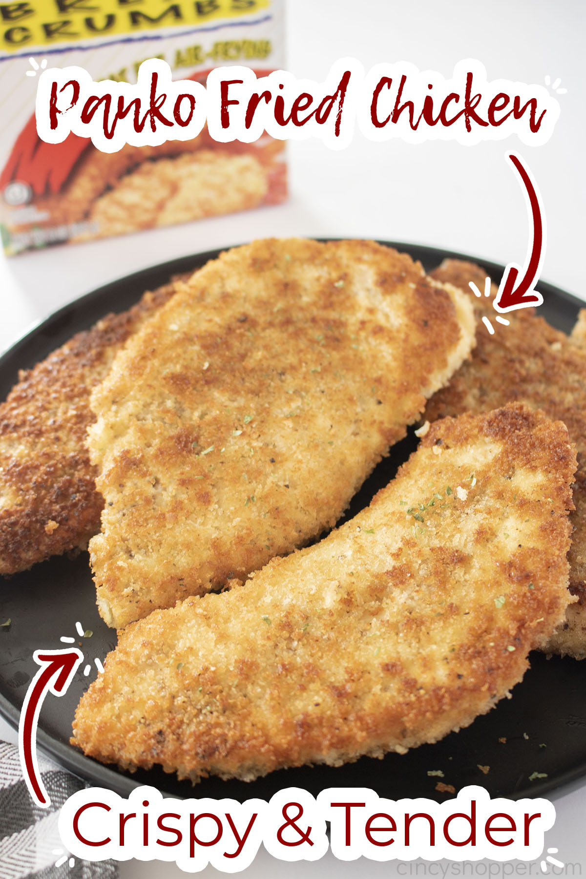 Text on image Panko Fried Chicken Crispy and Tender.