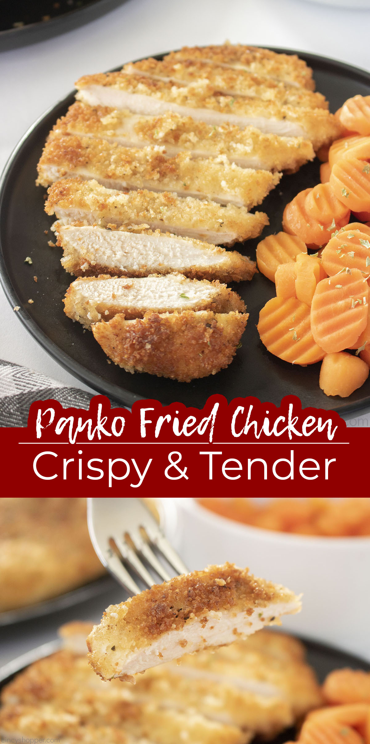 Long Pin Text on image Panko Fried Chicken Crispy and Tender.