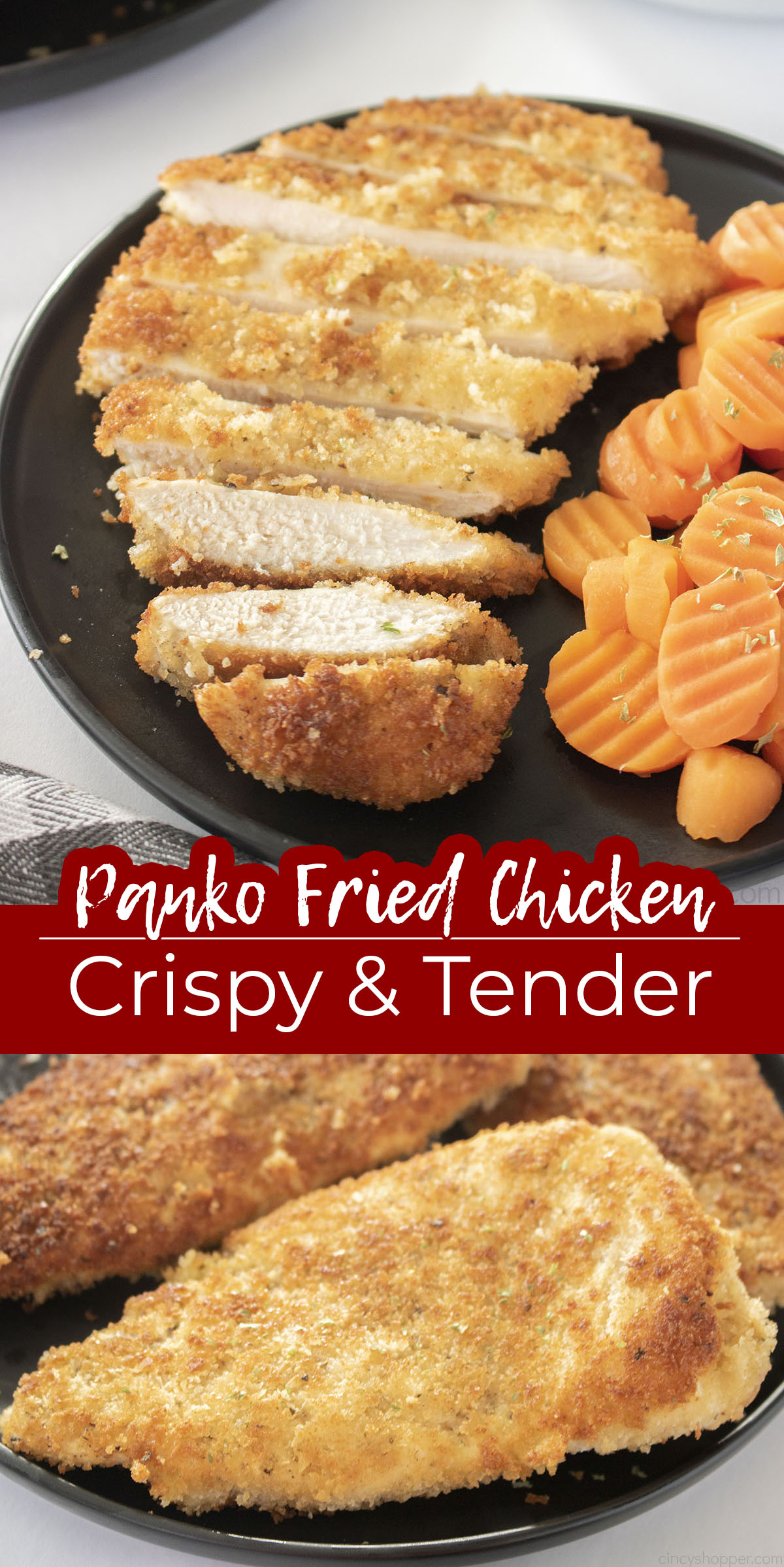 Text on image Panko Fried Chicken Crispy and Tender.