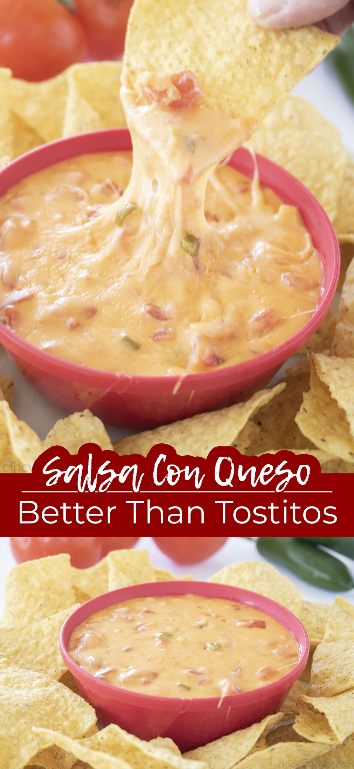 Long pin Text on image Salsa Con Queso Better than Tostitos