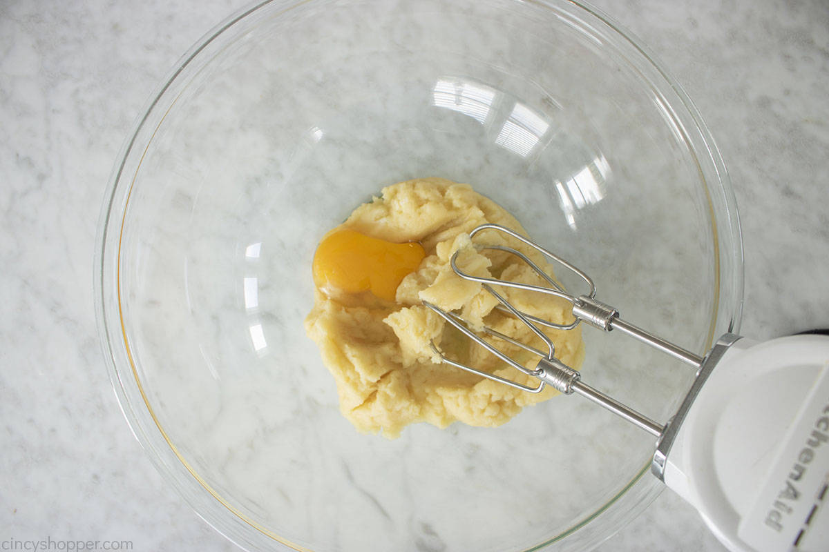 Egg added to pastry dough.