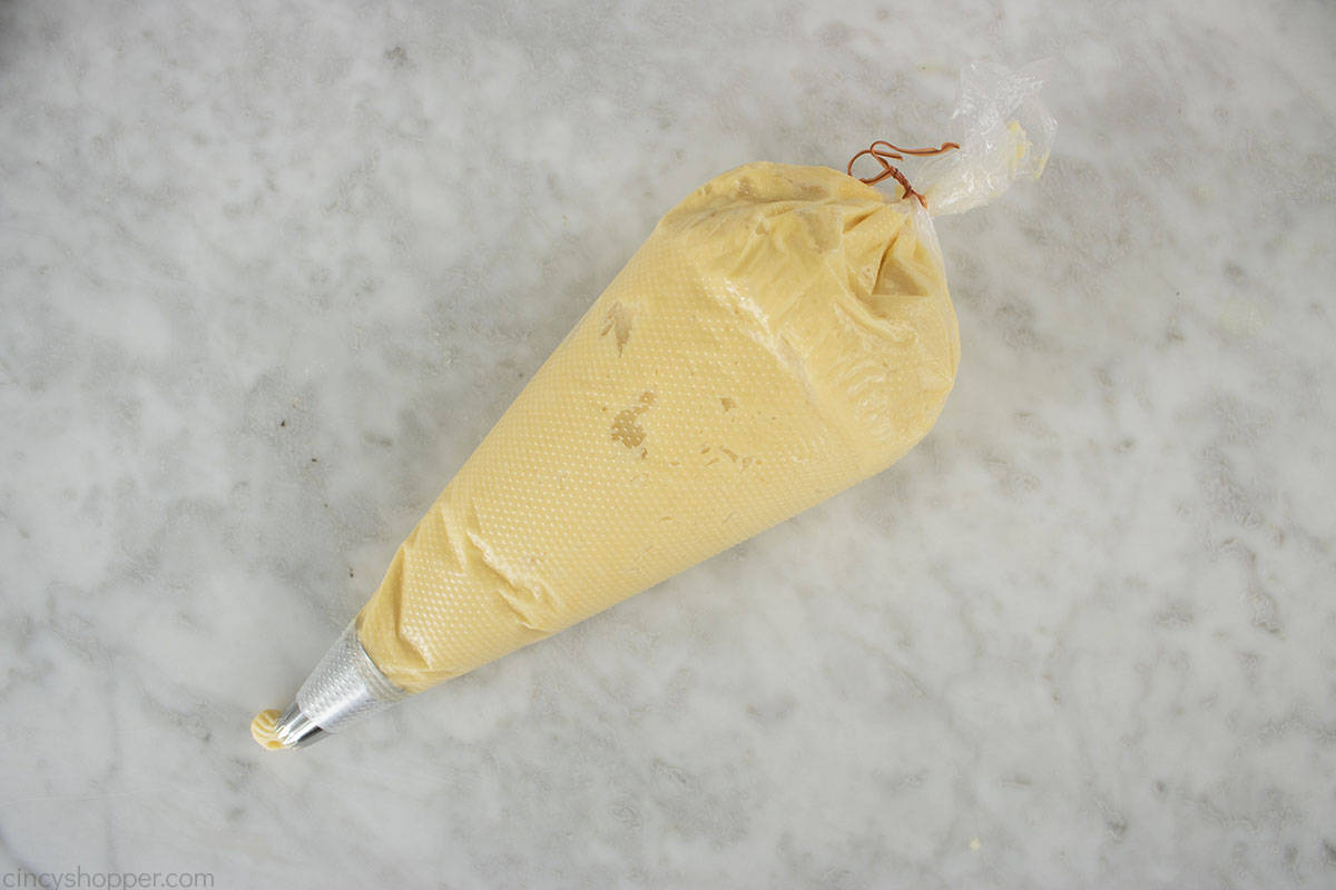 Pastry dough in a piping bag.
