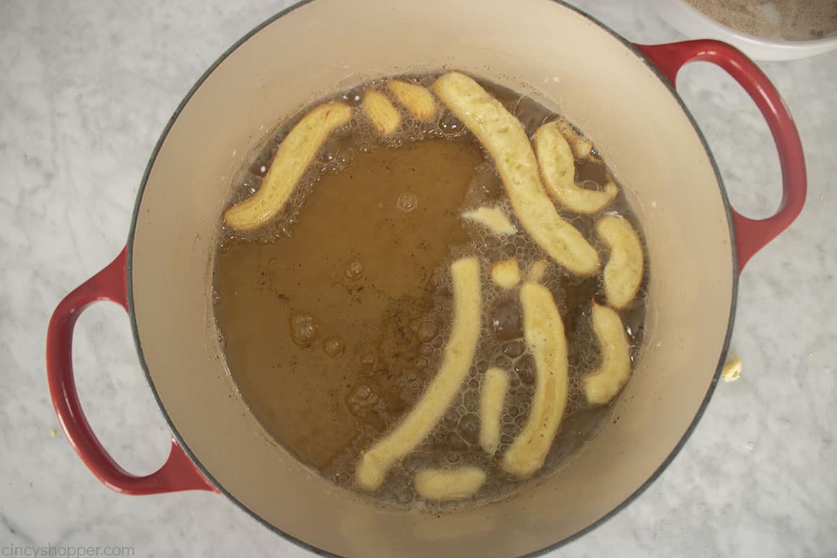 Pastry dough in hot oil.