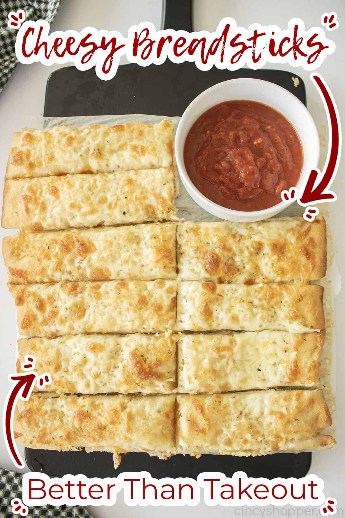 Text on image Cheesy Breadsticks Better than Take Out