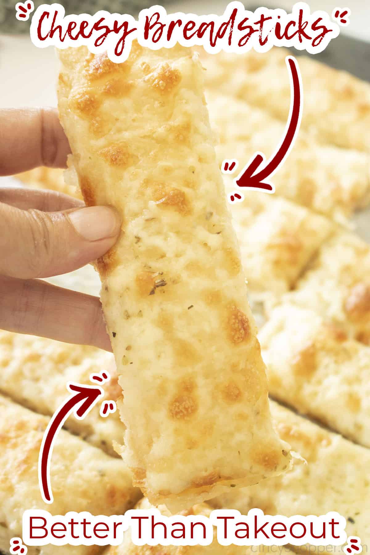 Text on image Cheesy Breadsticks Better than Take Out