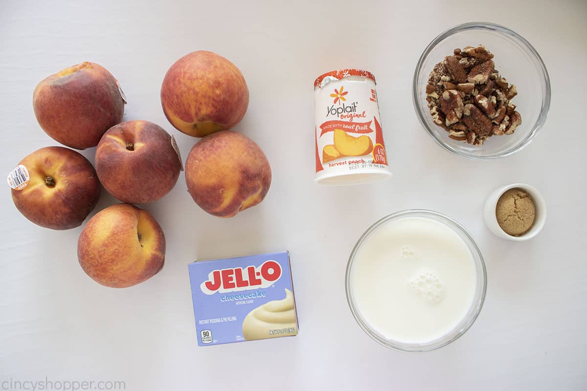 Creamy Fresh Peach Salad ingredients.