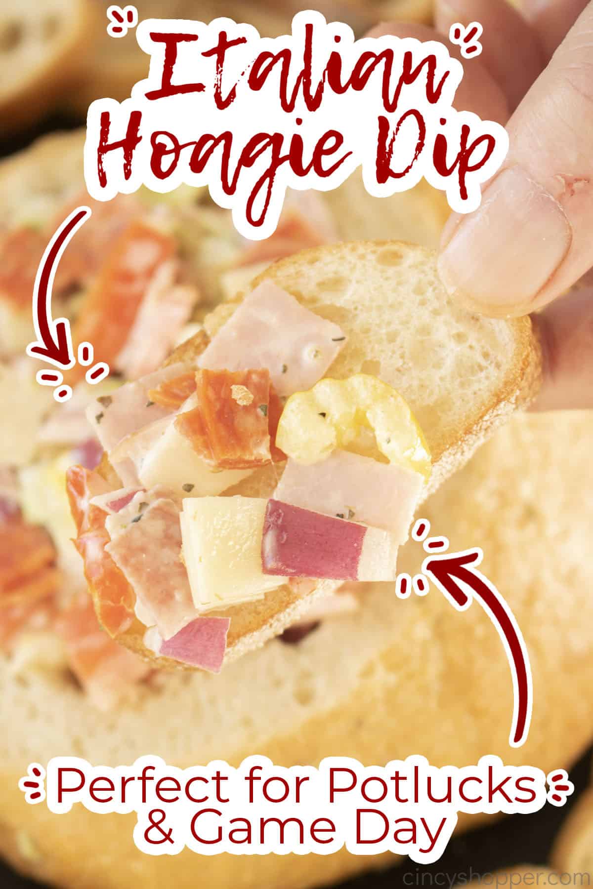 Text on image Italian Hoagie Dip Perfect for Potlucks & Game Day