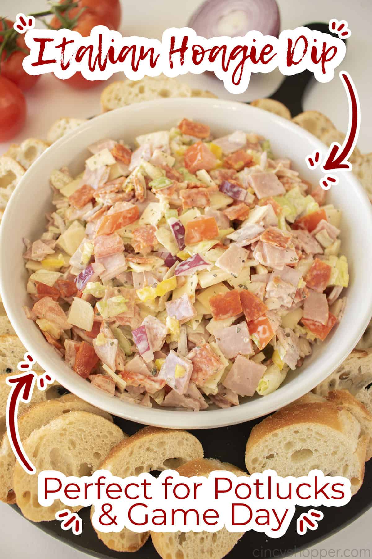 Text on image Italian Hoagie Dip Perfect for Potlucks & Game Day