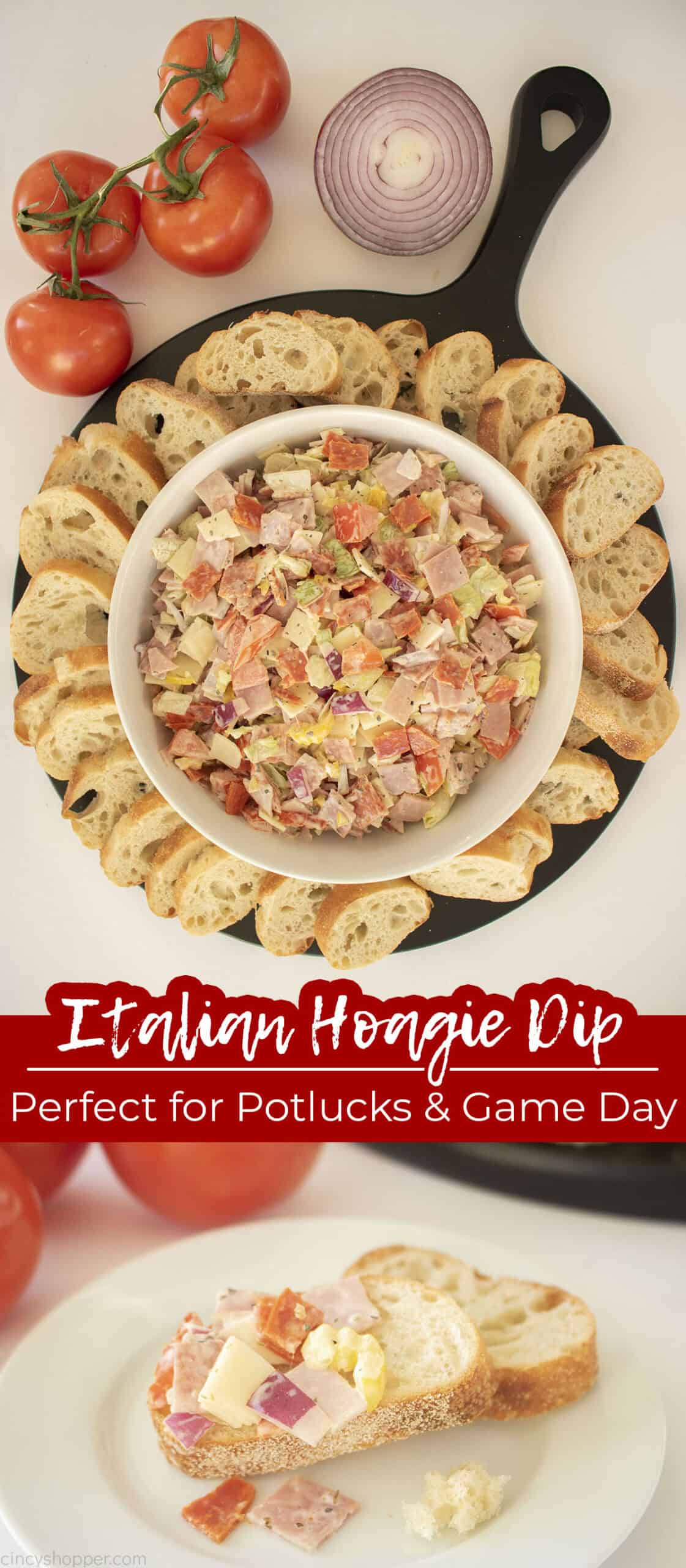 Long pin collage Italian Hoagie Dip Perfect for Potlucks & Game Day