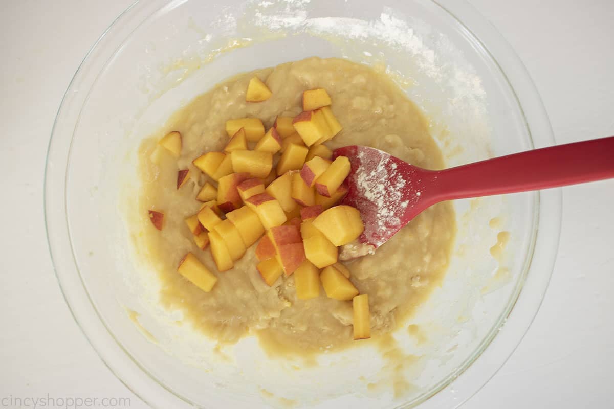 Fresh Peaches added to quick bread batter.