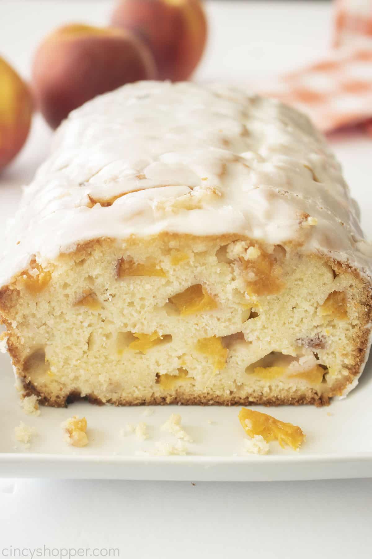 Up close of Peach bread loaf.