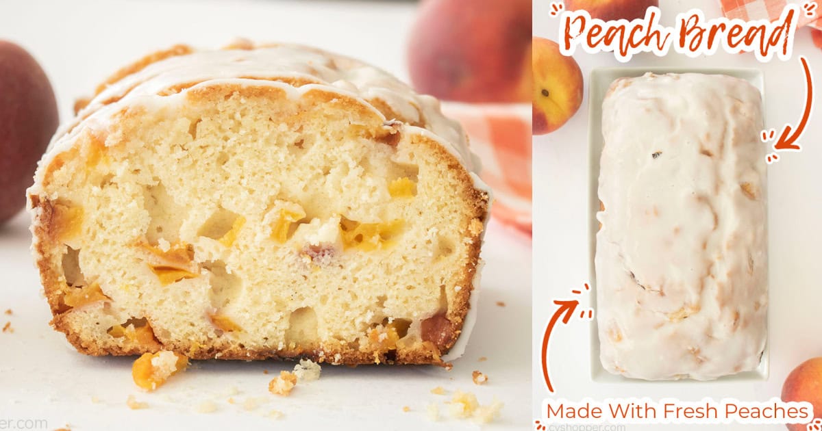 Collage image Peach Bread Made with Fresh Peaches