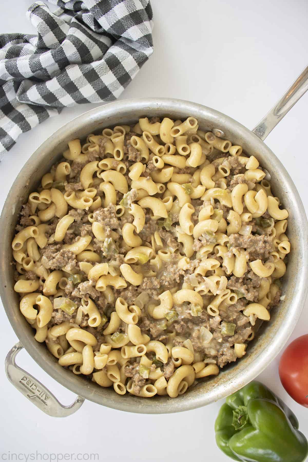 Philly Cheesesteak Pasta in a skillet.