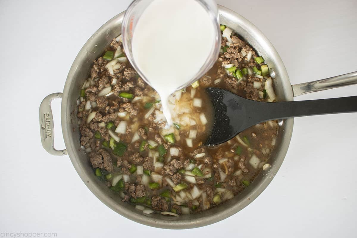 Milk added to ground beef mixture.