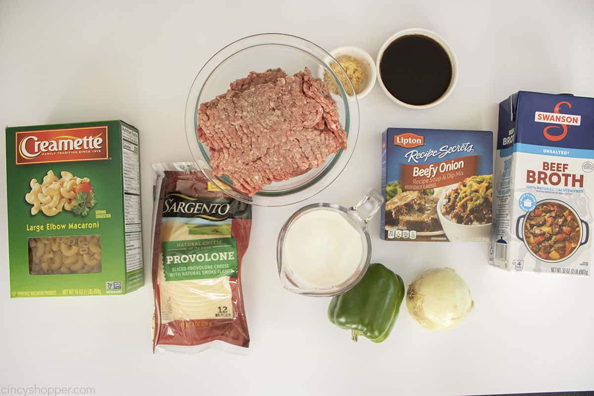 Philly Cheesesteak Pasta ingredients.