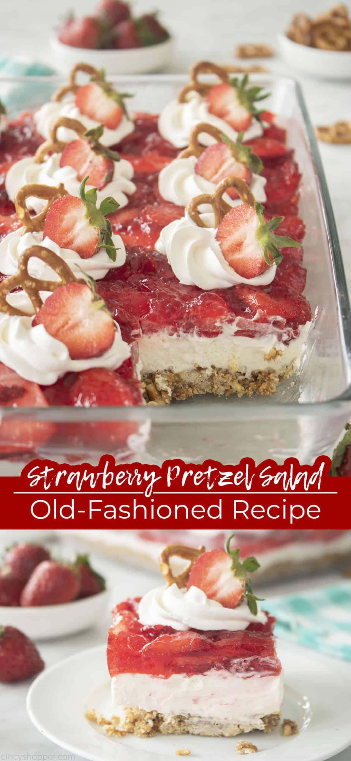 Long pin collage Strawberry Pretzel Salad Old-Fashioned Recipe