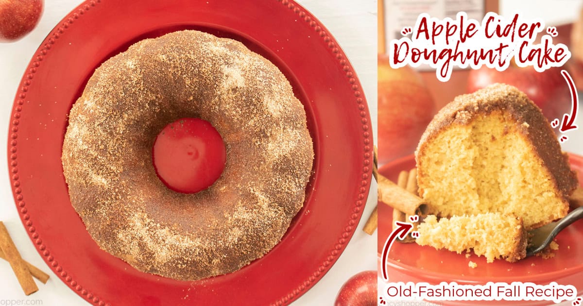 Collage Text on image Apple Cider Doughnut Cake - Old Fashioned- Fall Recipe.