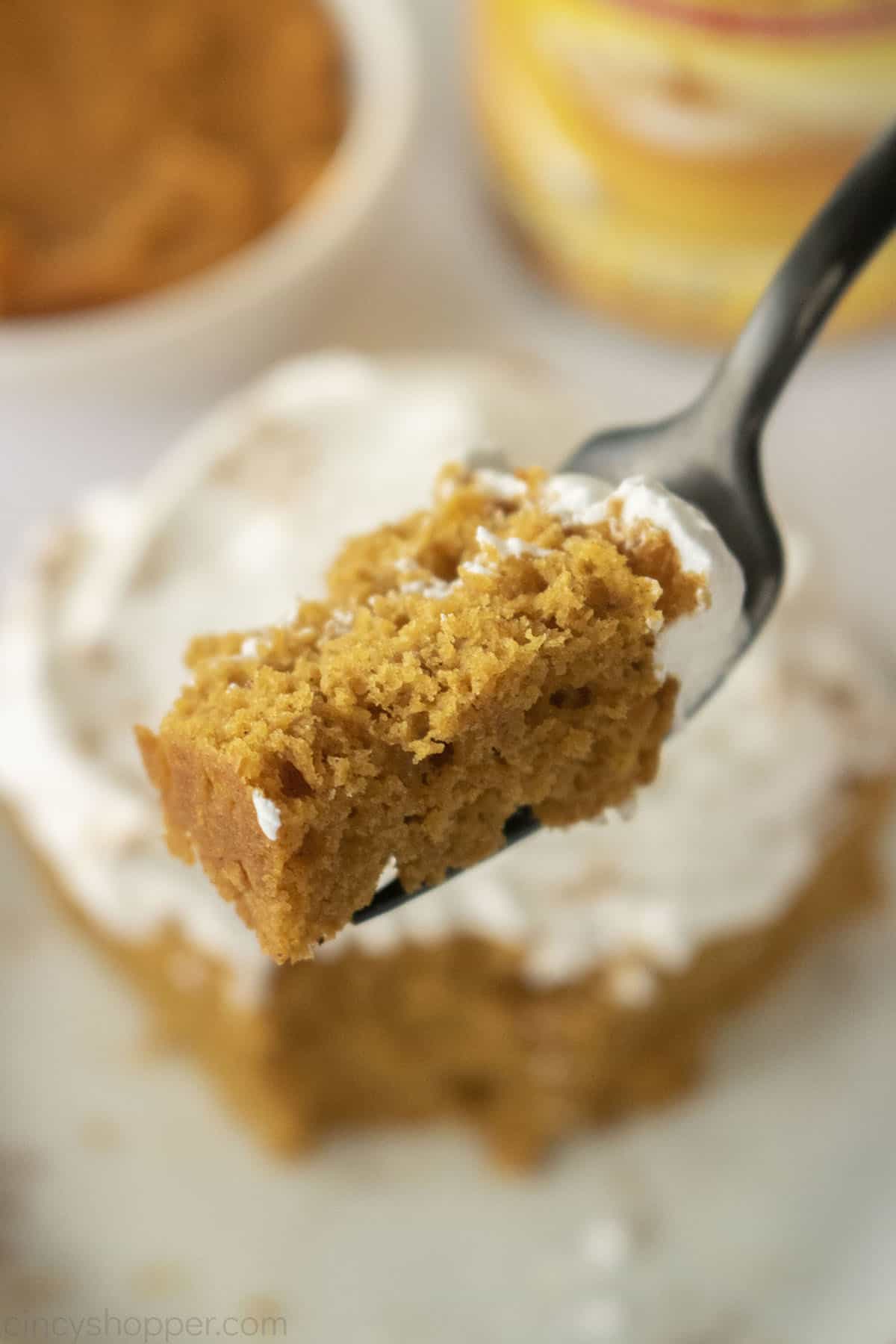 3 Ingredient Pumpkin Cake on a fork.