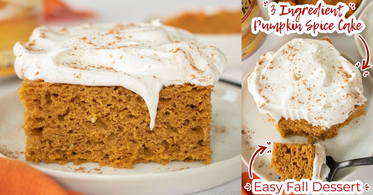 Collage Text on image 3 Ingredient Pumpkin Spice Cake Easy Fall Dessert.