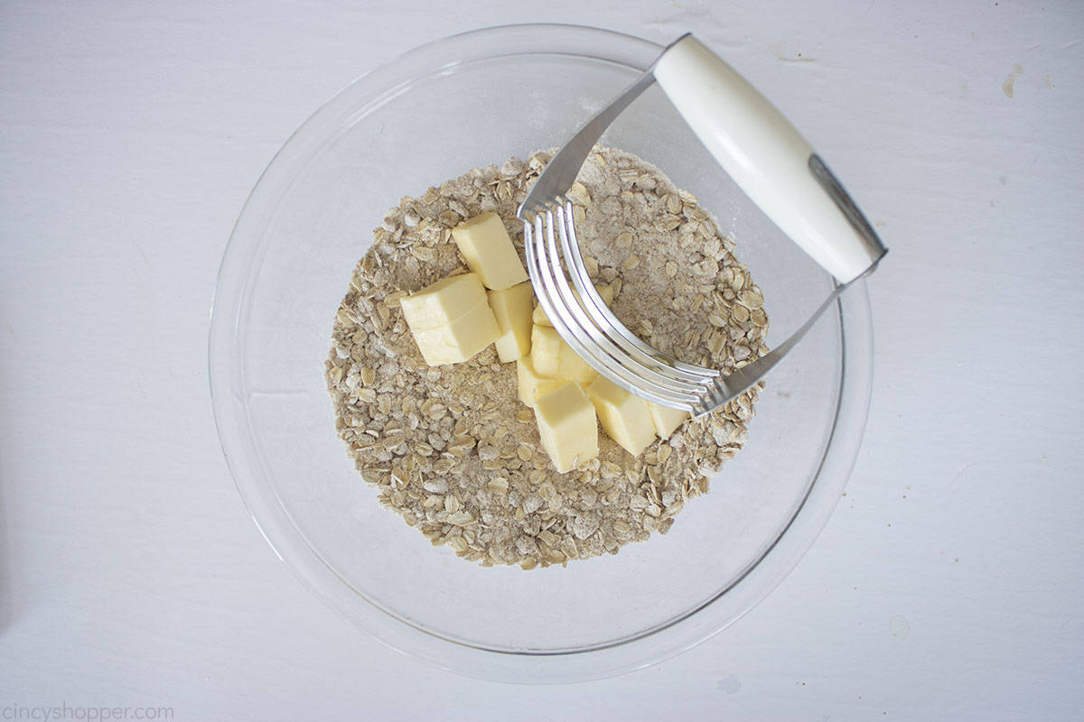 Butter added to crumb topping with a pastry blender.