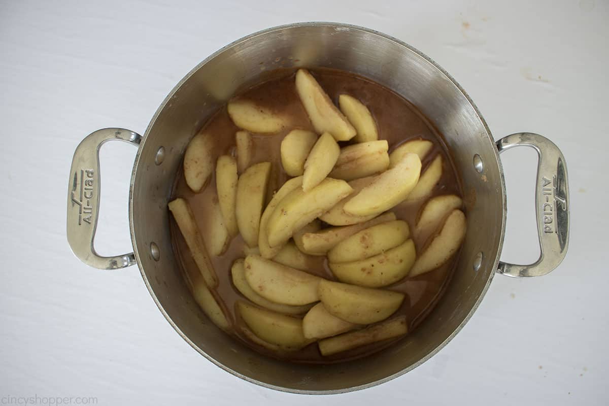 Apples added to sauce for Apple Pie Filling