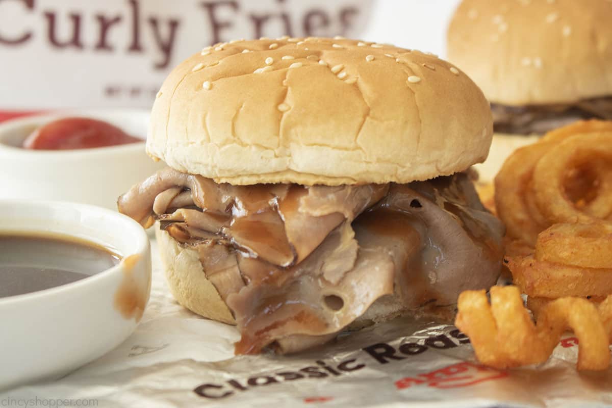 CopyCat Arbys Roast Beef Sandwich with sauce.