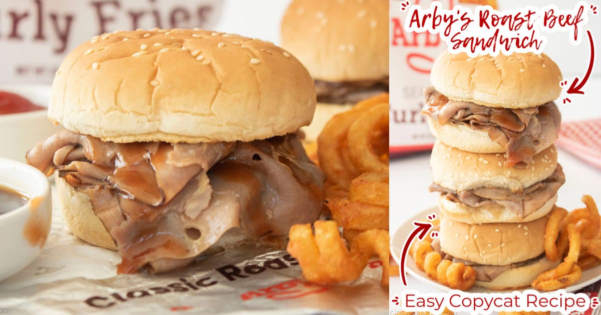 Collage image with text Arby's Roast Beef Sandwich Easy CopyCat Recipe