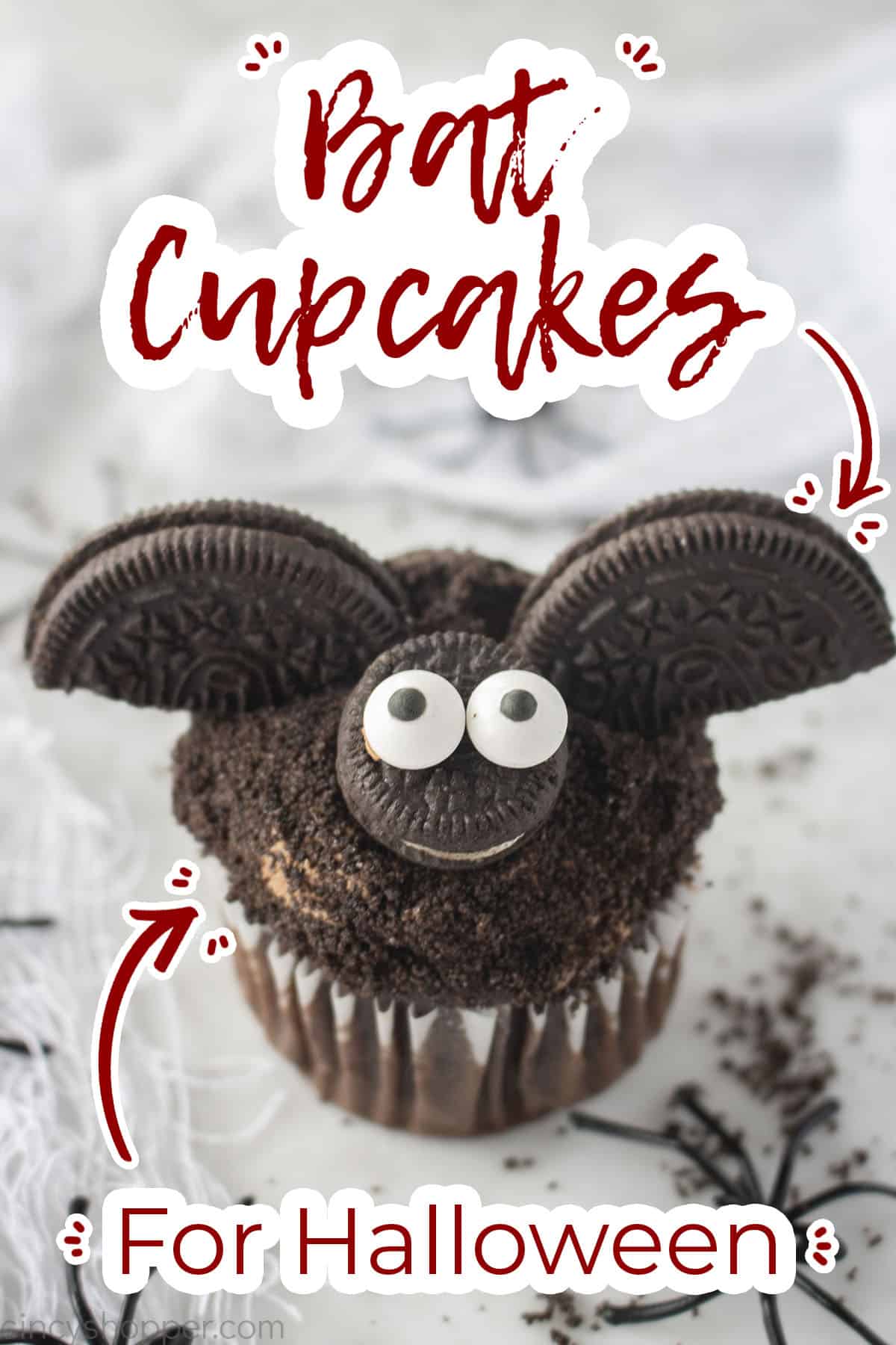 Text on image Bat Cupcakes For Halloween