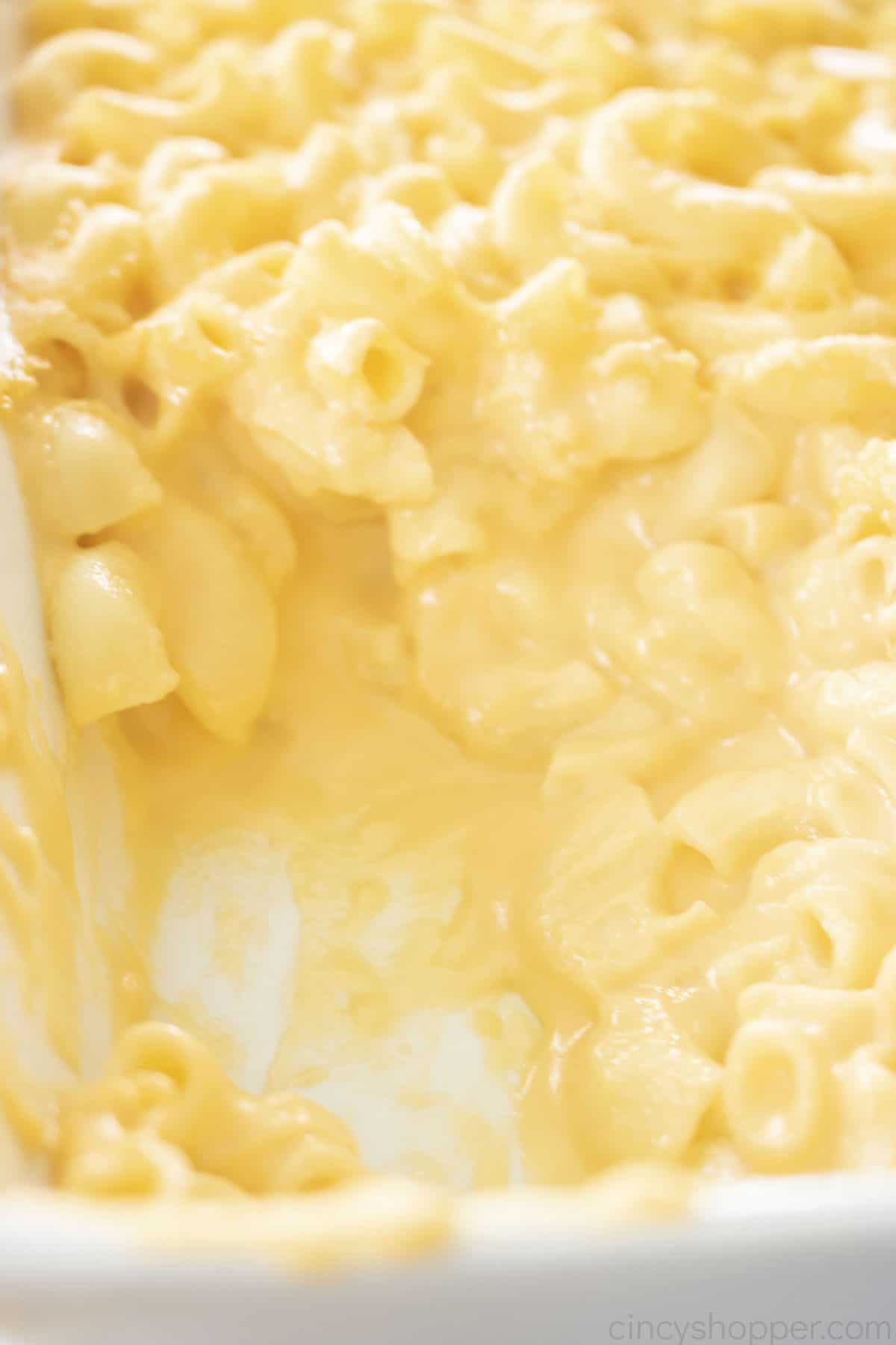 Closeup of creamy Copycat Stouffers Mac and Cheese