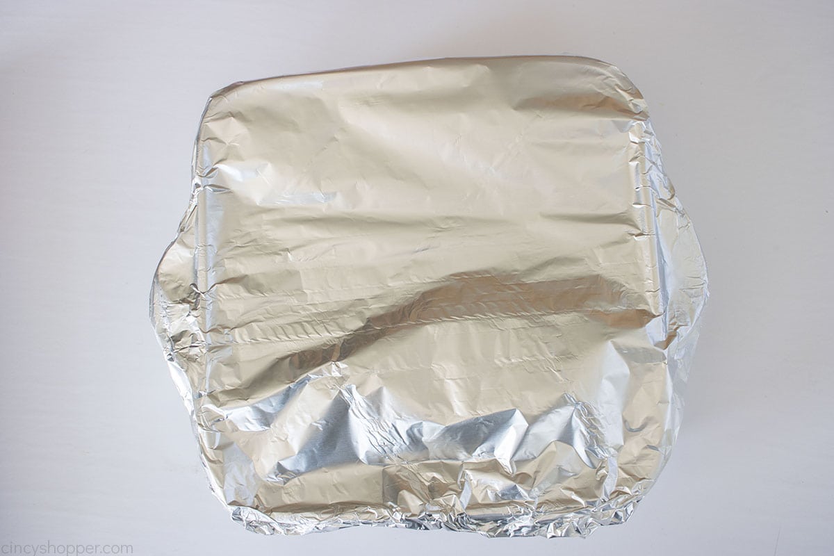 Aluminum Foil covering the rice casserole dish.