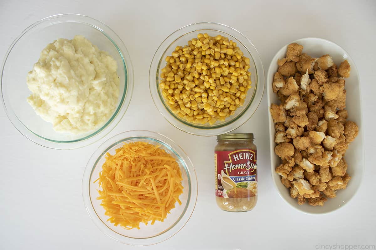 Ingredients for KFC Bowl Recipe for a casserole.