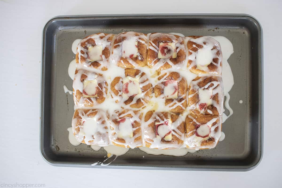 Baked and icing glazed Kings Hawaiian Danish Rolls.