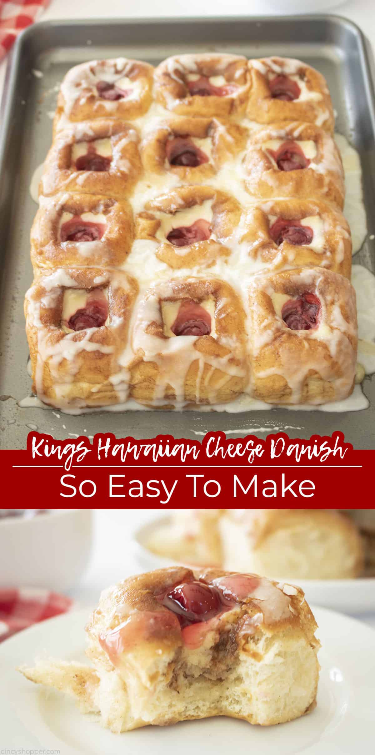 Long pin Collage with Text on image King's Hawaiian Cheese Danish - So Easy To Make.