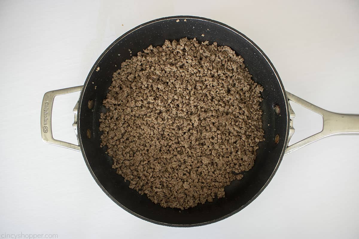 Ground Beef for Copycat Taco Bell Meximelt in a pan