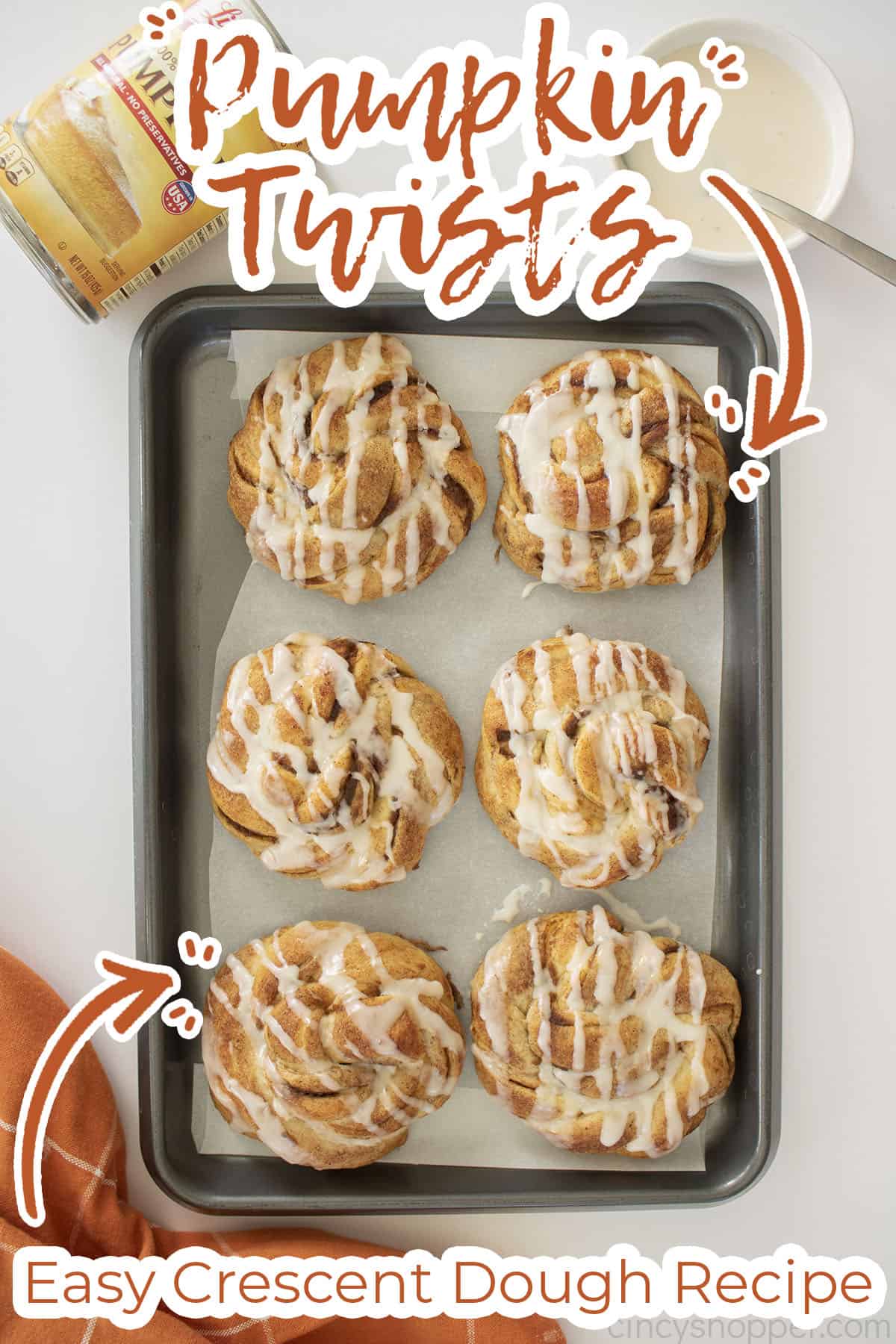 Text on image Pumpkin Twists Easy Crescent Dough Recipe