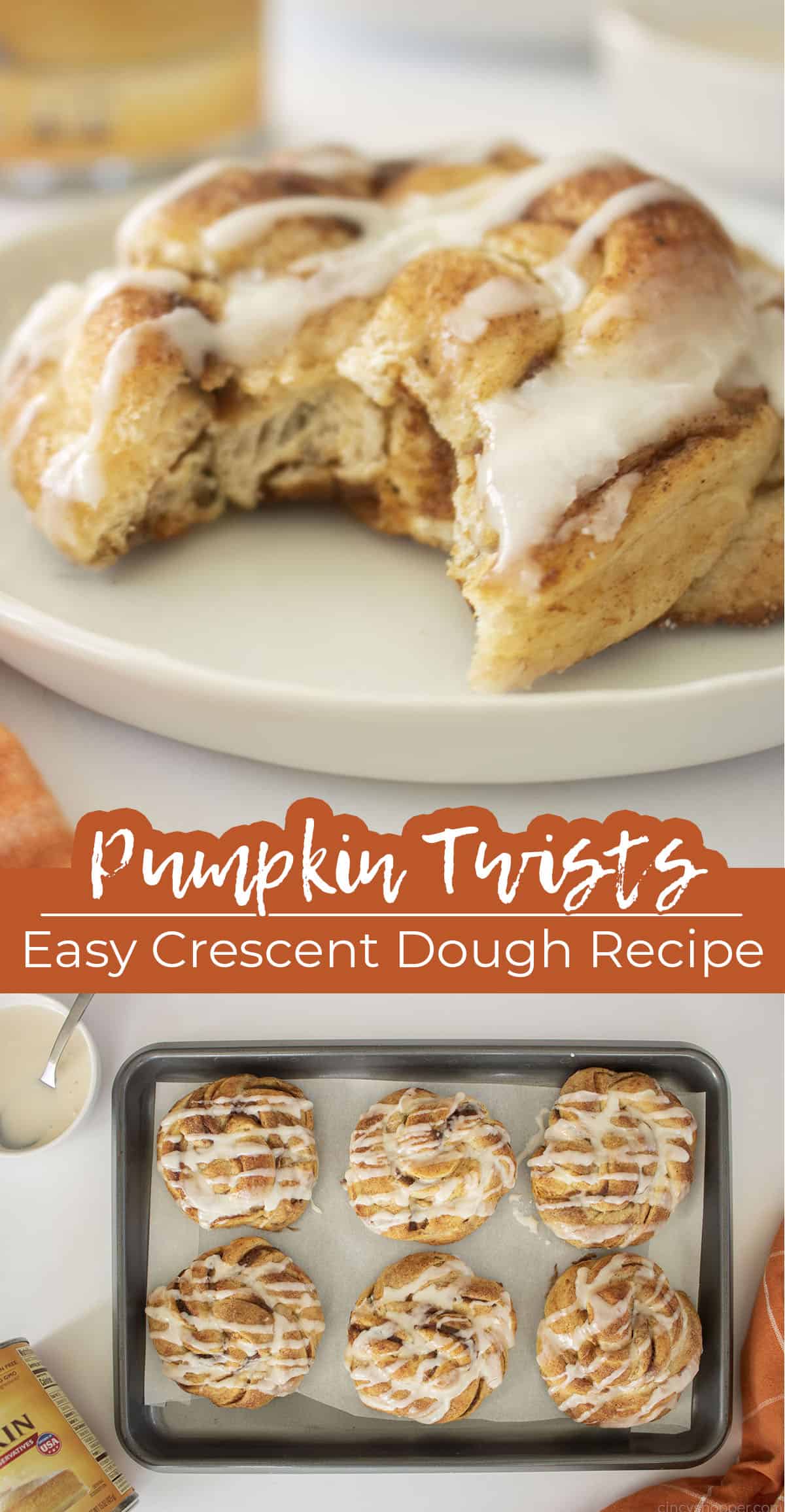 Long pin collage Text on image Pumpkin Twists Easy Crescent Dough Recipe