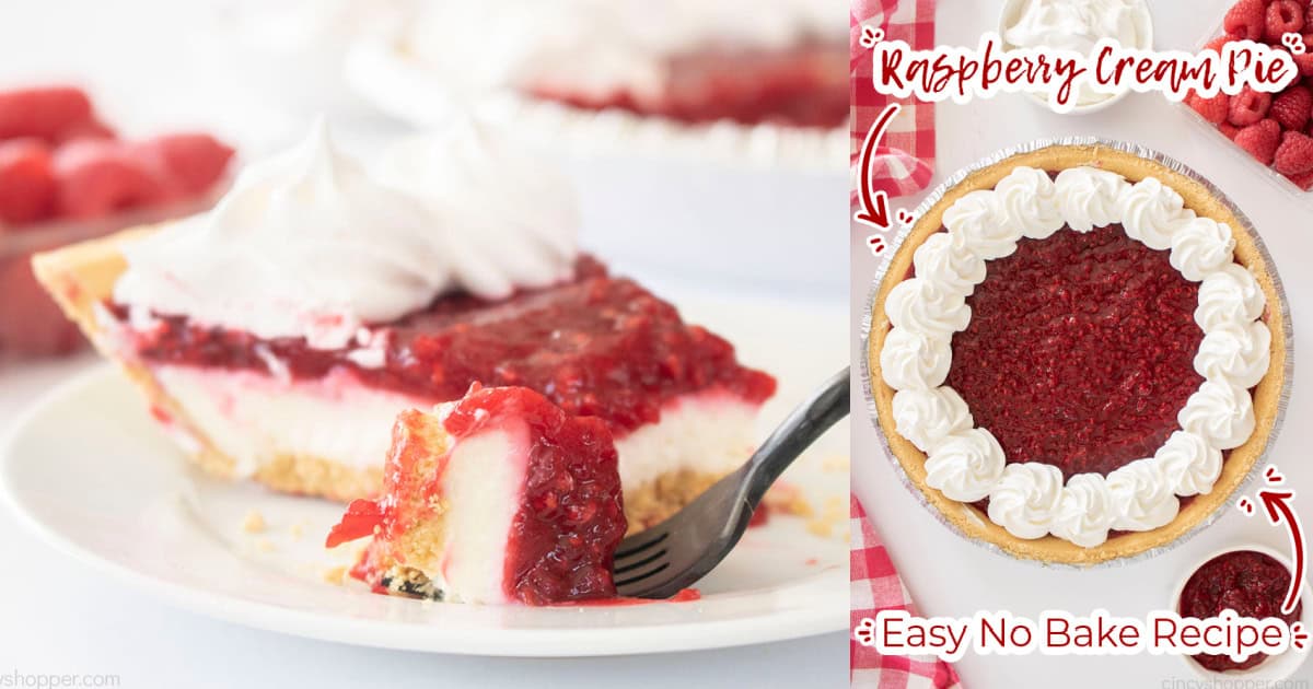 Collage with Text on image Raspberry Cream Pie Easy No Bake Recipe