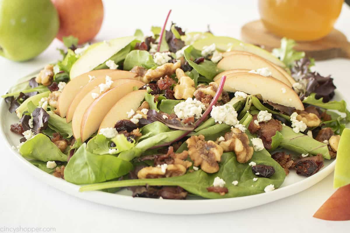 Salad with Apples, Cranberries, Walnuts and Apple Cider Vinaigrette on a plate