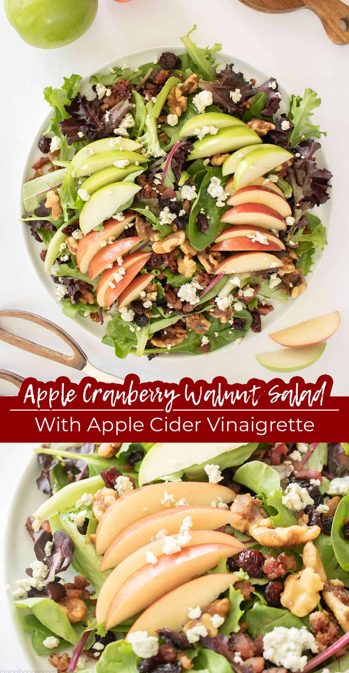 Long pin collage Text on image Apple Cranberry Walnut Salad with Apple Cider Vinaigrette