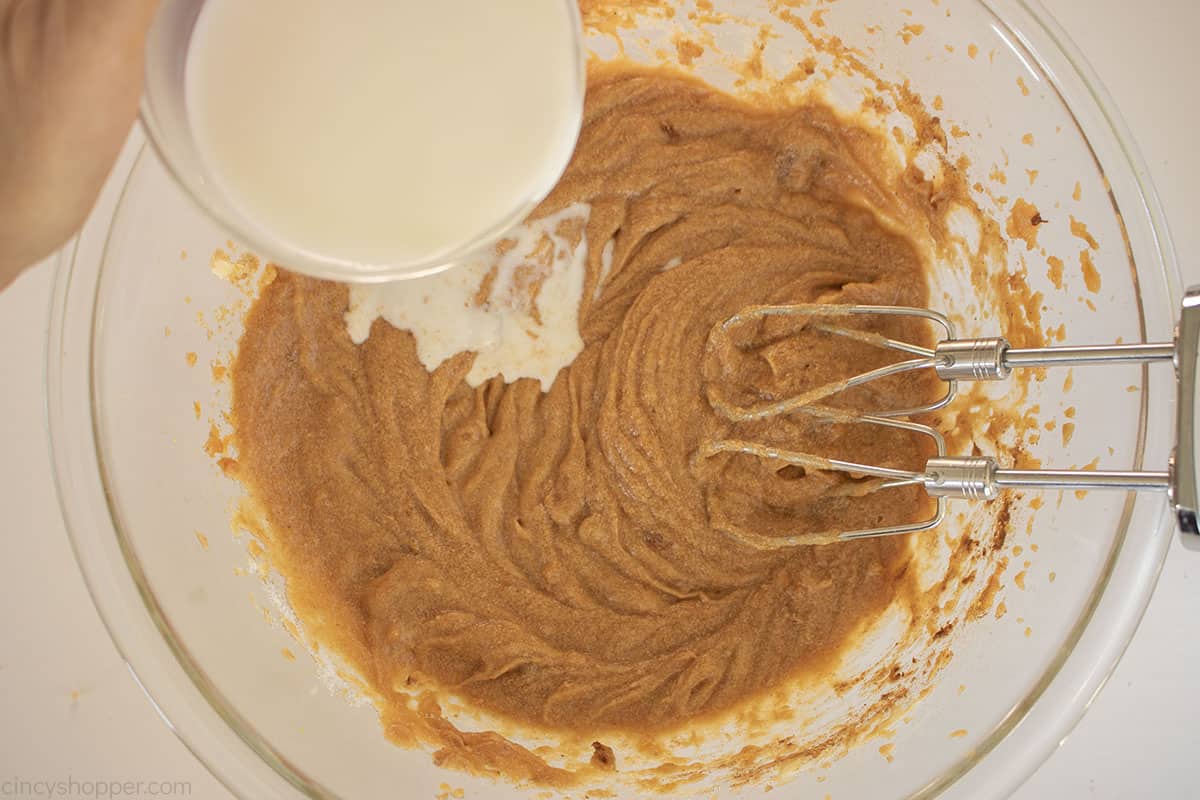 Milk added to sweet potato custard.